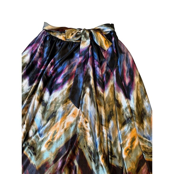 Her Destiny Women’s Satin Maxi Skirt Multicolored Earth Tones Patterned w/Bow M - Picture 2 of 7